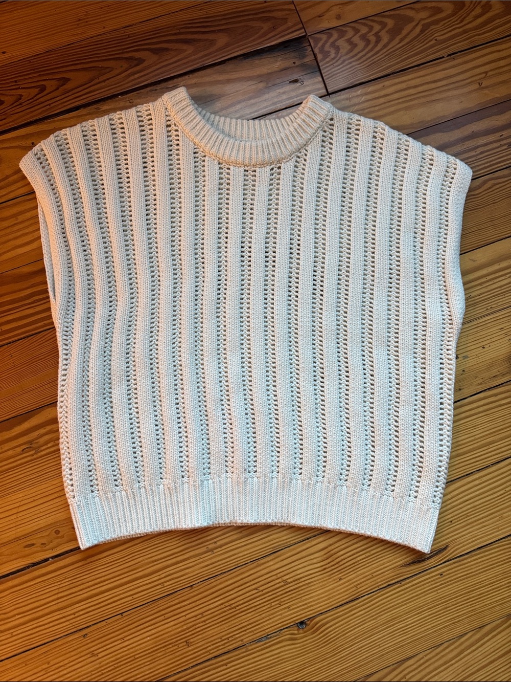 moon & madison Cream Open-Knit Sleeveless Crew Sweater
